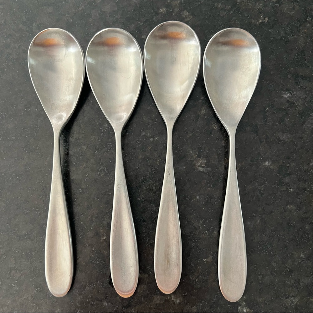 4 Place Oval Soup Spoons Robert Welch RWII Satin Stainless Modern.